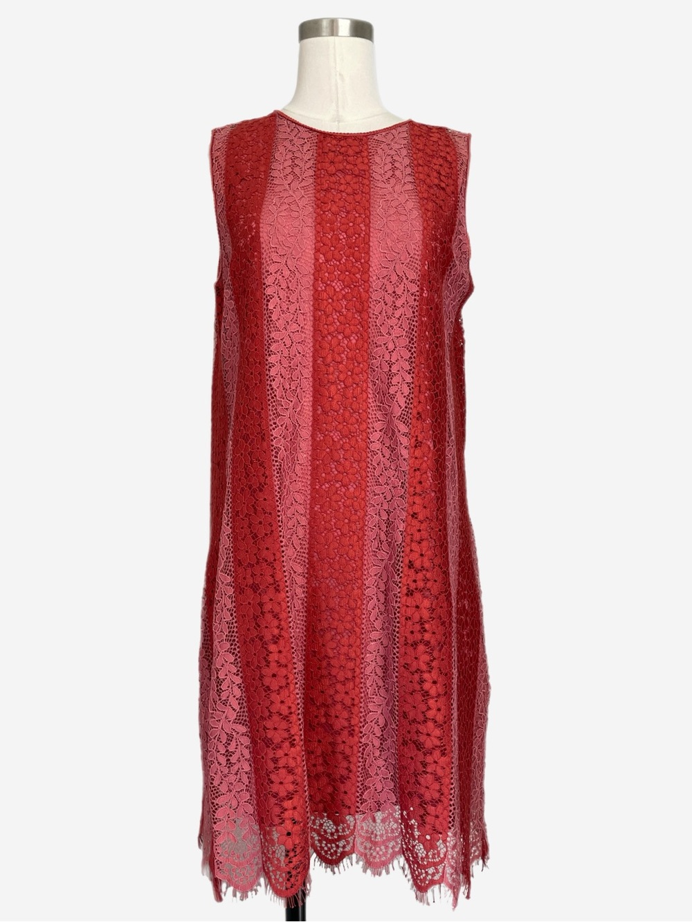 Max Studio Specialty Pink red sleeveless striped floral lace mini dress boho S